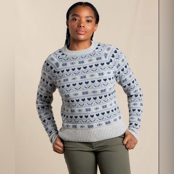 NWT Toad&Co Gray Wool Blend Heart Snowflake Fair Isle Crew Neck Sweater - Picture 1 of 2